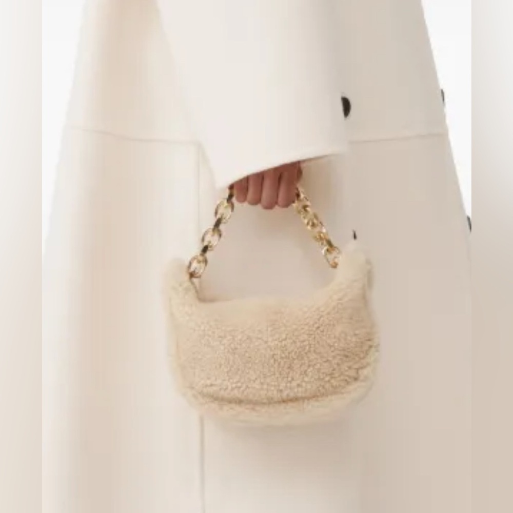 Faux Sherpa Cresent Handbag with Gold Detail
